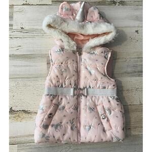 Little Lass Size 2T Girls' Pink Unicorn Hooded Puffer Vest Size